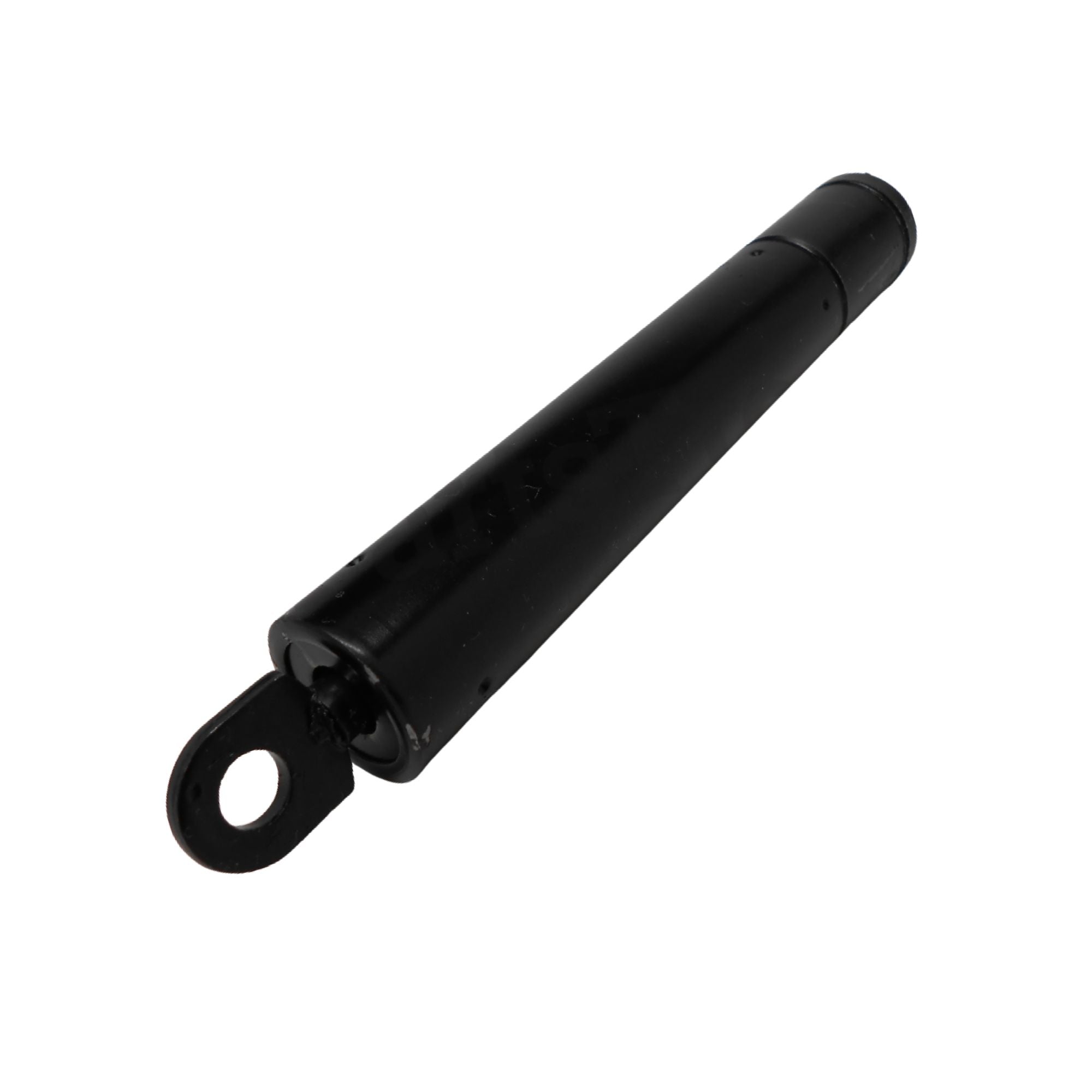 Black metal rod with a circular hole on a white background which is a damper used on Toro and Exmark lawn mowers, part number 109-2339.